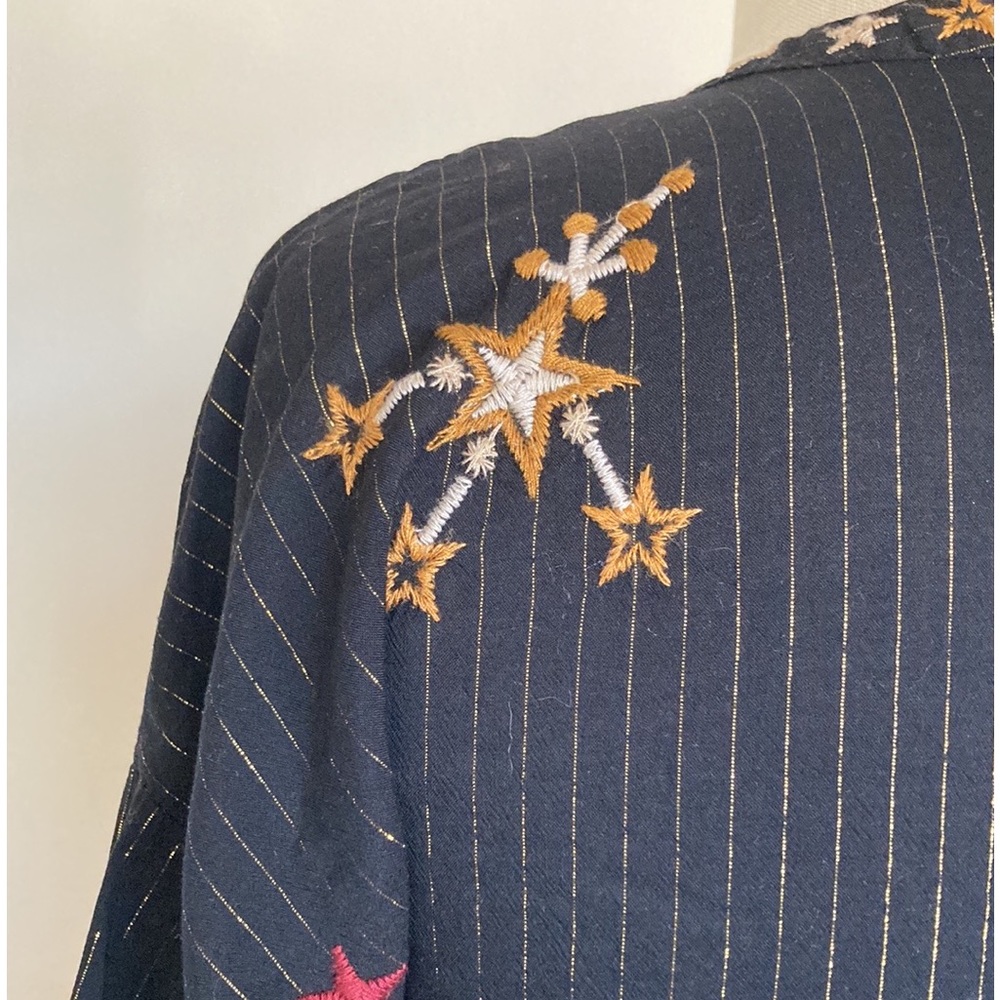 Johnny Was Astraea embroidered v-neck blouse, long sleeves, striped, boho, XS - Picture 9 of 15